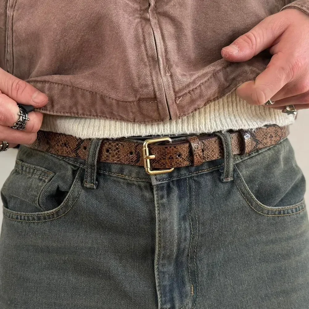 Western Brown Snakeskin Belt Unisex Cowboy Boho Style Adjustable 43